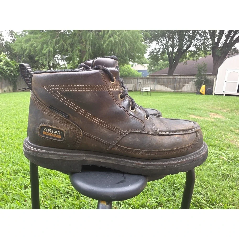 Ariat Rebar Wedge Brown Leather Composite Toe Work Boots Mens Moc Toe Laced